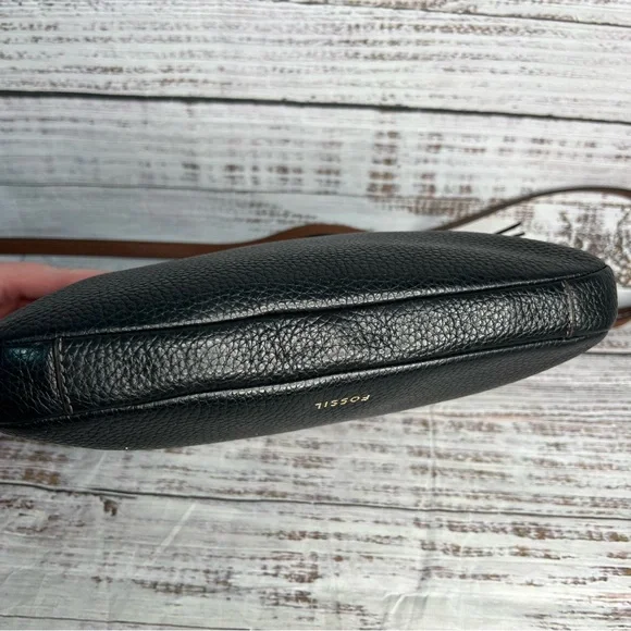 Fossil Black Leather Crossbody Purse Brown Cowhide Leather - Picture 4 of 16